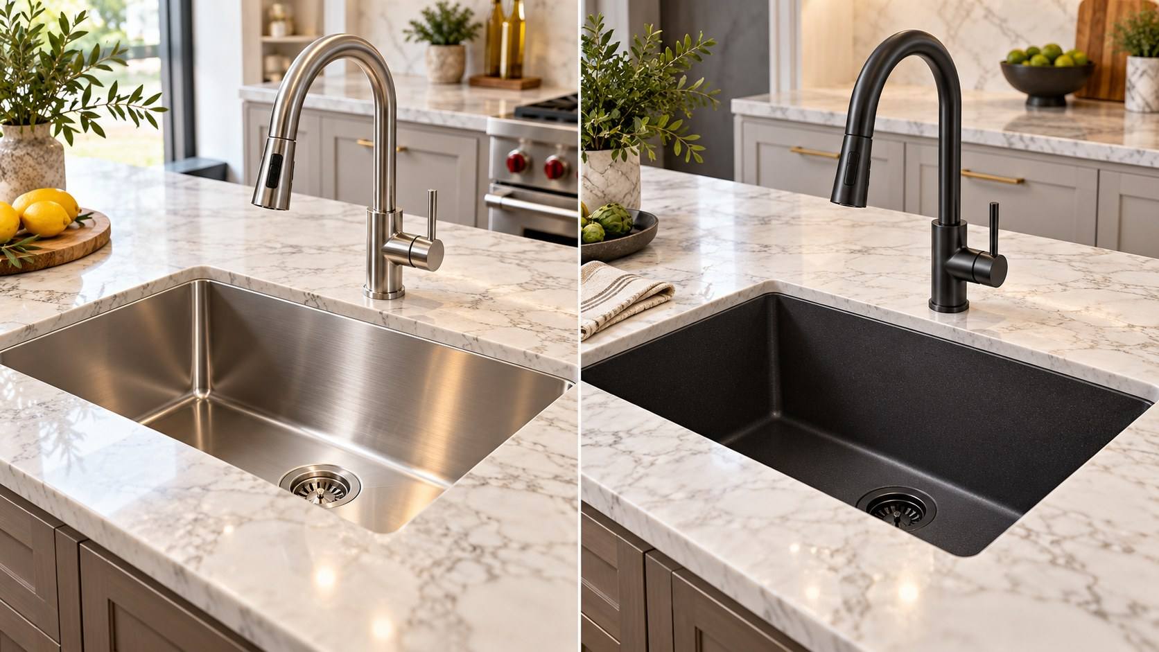 Stainless Steel vs. Quartz Composite Undermount Kitchen Sinks